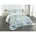 thumbnail image 1 of Ambesonne Nostalgic Quilted Bedspread Set 3 Pcs, Old Airplane Drawing, Queen Size, Violet Blue Turquoise, 1 of 5