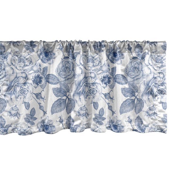 Ambesonne Nostalgic Valance Pack of 2, Peony Anemone Bluebell, 54"X18", Ceil Blue and White