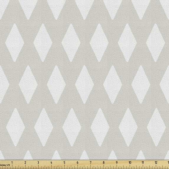 Ambesonne Nude Tones Fabric by the Yard Upholstery, Simple Rhombus Check, 1 Yard, Pale Tan and White