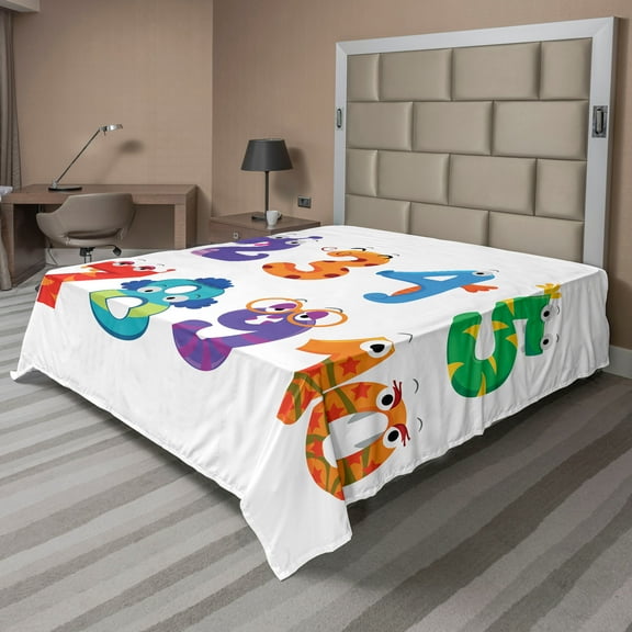 Ambesonne Number Flat Sheet, Math Funny Characters, California King, Multicolor