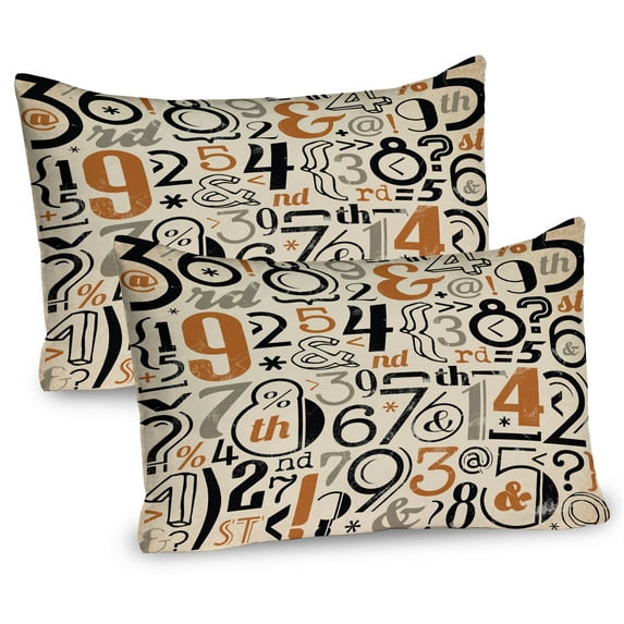 Ambesonne Number Pillow Sham 2 Pack, Vintage Math, 30"x20", Dark Orange Beige Black