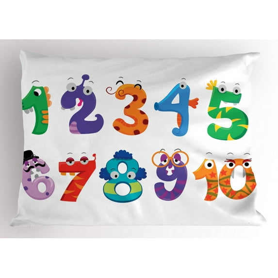 Ambesonne Number Pillow Sham, Math Funny Characters, 26" X 20", Multicolor