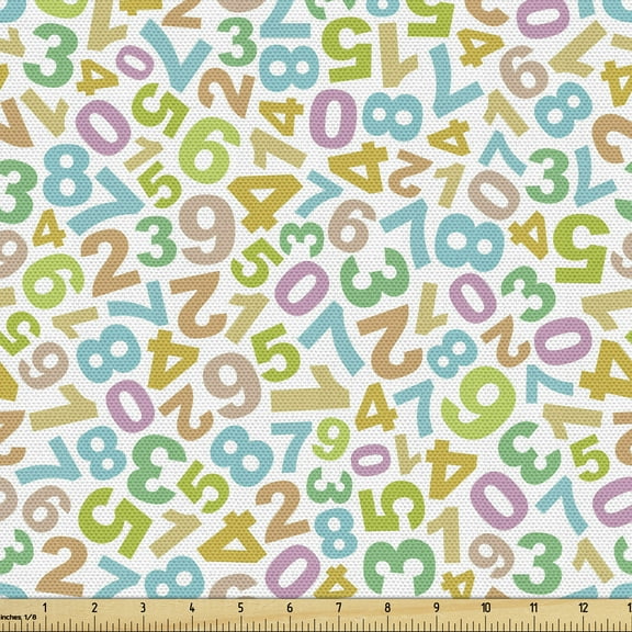 Ambesonne Numbers Fabric by the Yard Upholstery, Numeral Composition, 3 Yards, Multicolor