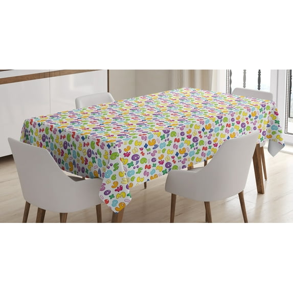Ambesonne Numbers Pattern Tablecloth Rectangular Table Cover, Colorful Math Art, 60"x90", Multicolor White
