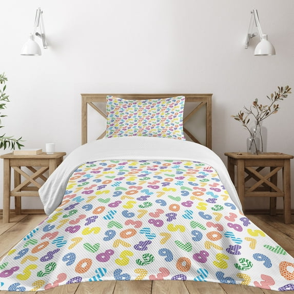 Ambesonne Numbers Quilted Bedspread Set 2 Pcs, Dots and Lines Math, Twin Size, Multicolor