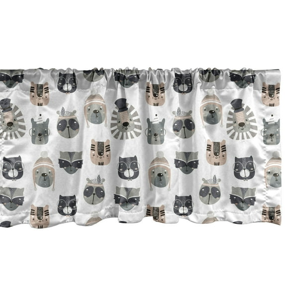 Ambesonne Nursery Window Valance, Animals in Costumes Businessman and Thief Doodle Style Portraits, Curtain Valance for Kitchen Bedroom Decor with Rod Pocket, 54" X 12", Multicolor