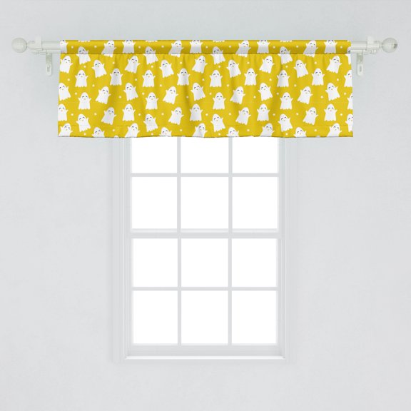 Ambesonne Nursery Window Valance, Cartoon Pattern with Happy Ghost and Stars, Curtain Valance for Kitchen Bedroom Decor with Rod Pocket, 54" X 18", Earth Yellow and White