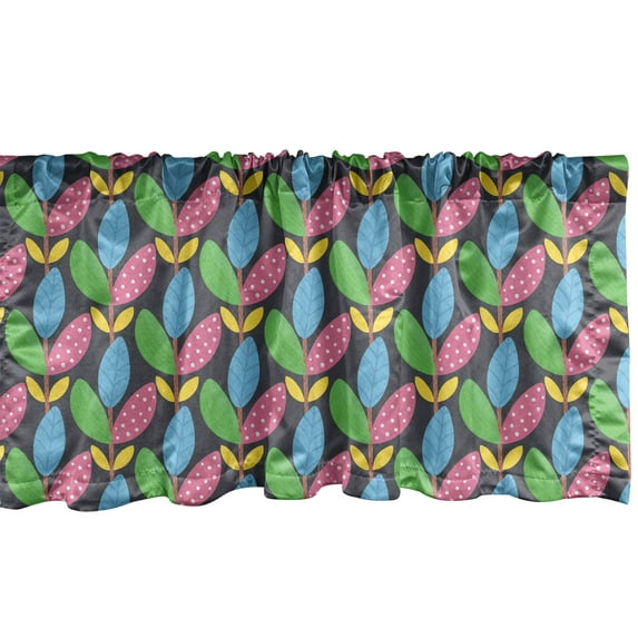 Ambesonne Nursery Window Valance, Cartoonish Abstract Leaves on Thin Branch Colorful Twig Graphic Print, Curtain Valance for Kitchen Bedroom Decor with Rod Pocket, 54" X 12", Multicolor