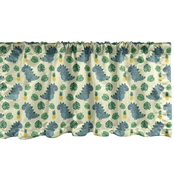 Ambesonne Nursery Window Valance, Childish Cartoon Style Composition with Dinosaurs Monstera Leaves and Pineapples, Curtain Valance for Kitchen Bedroom Decor with Rod Pocket, 54" X 18", Multicolor