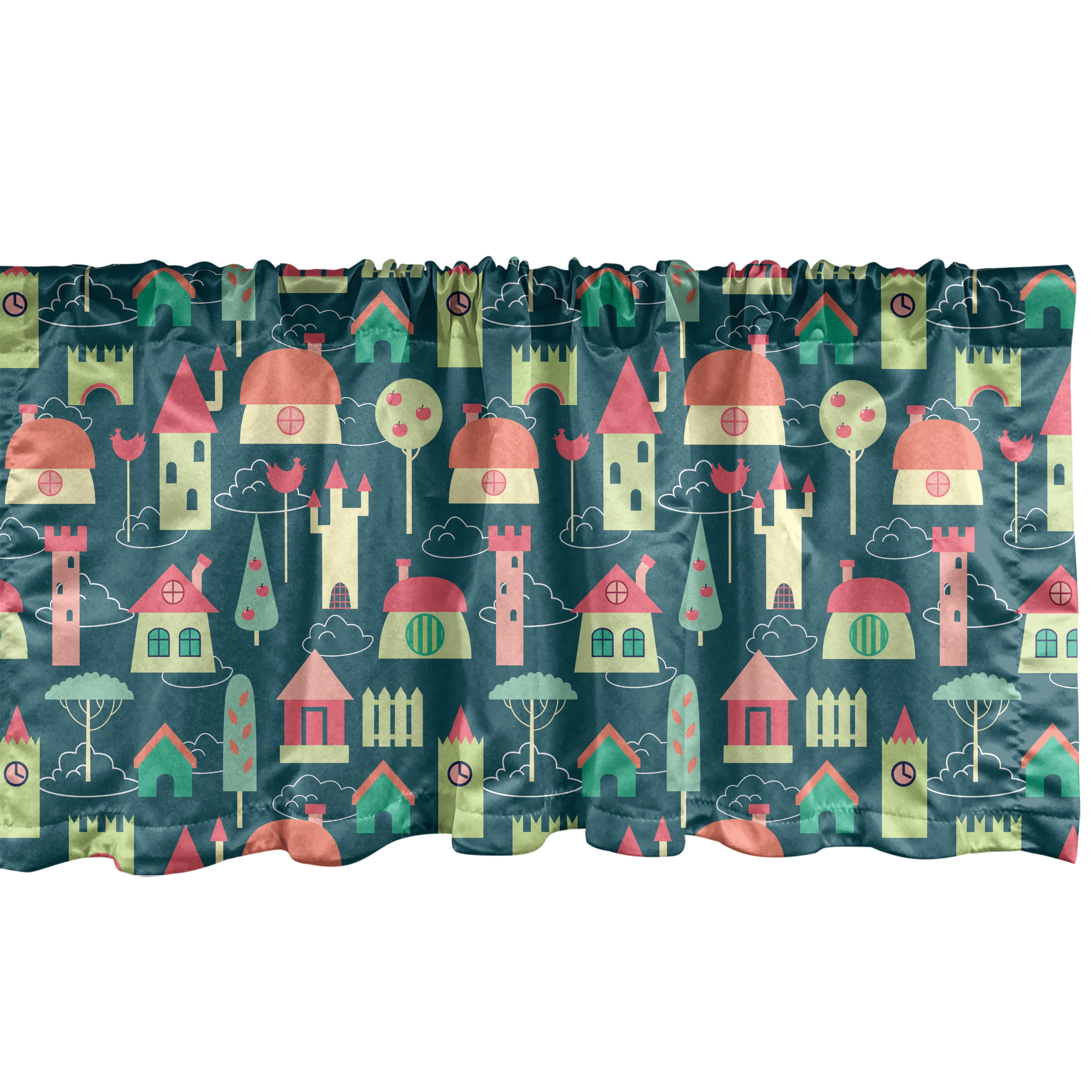 Ambesonne Nursery Window Valance, Fantasy Town Cartoon Funny Fairytale ...