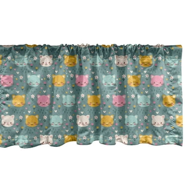 Ambesonne Nursery Window Valance, Happy Fun Pattern of Smiling Cartoon Mice Hearts and Flowers, Curtain Valance for Kitchen Bedroom Decor with Rod Pocket, 54" X 12", Cadet Blue Multicolor