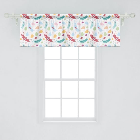 Ambesonne Nursery Window Valance, Pastel Colors Cartoon with Rabbits Circles and Colorful Drops Pattern, Curtain Valance for Kitchen Bedroom Decor with Rod Pocket, 54" X 18", Multicolor