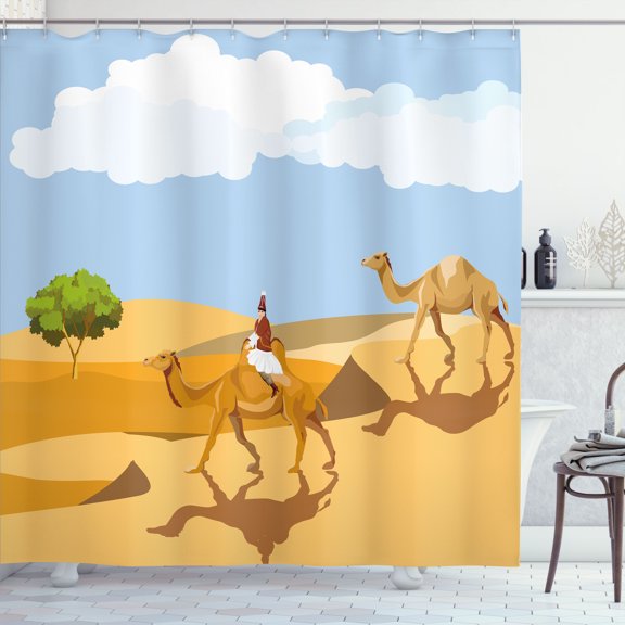 Ambesonne Oasis Shower Curtain, Woman Riding a Camel, 69"Wx70"L, Multicolor