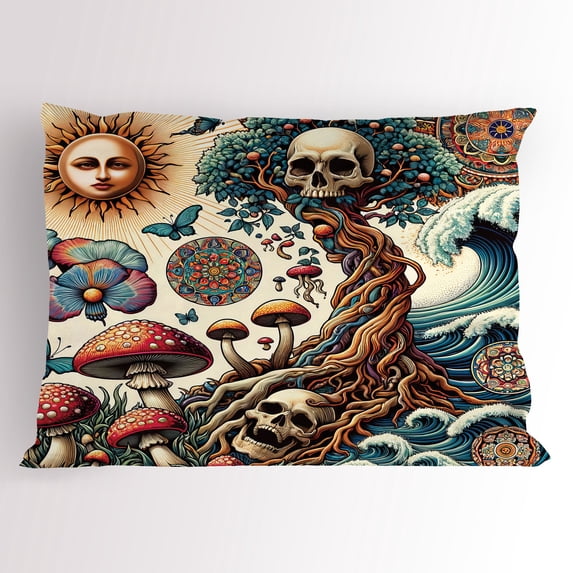 Ambesonne Occult Art Pillow Sham, Mystic Forest Arcane, 26" X 20", Persian Orange and Dark Teal