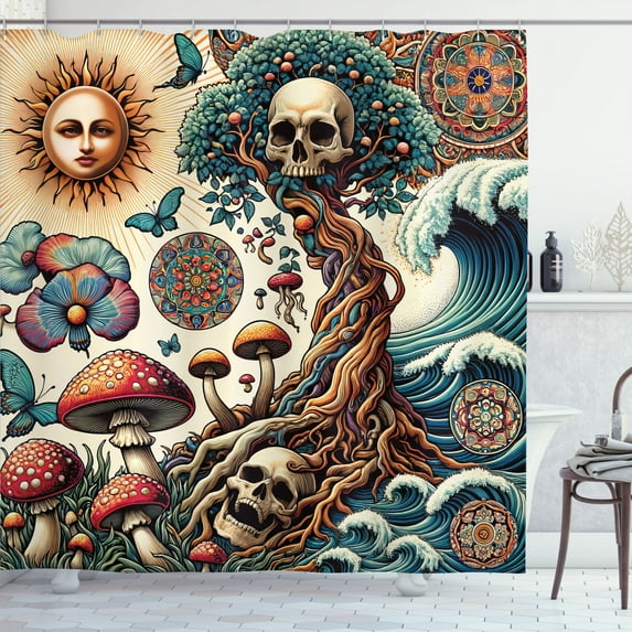 Ambesonne Occult Art Shower Curtain, Mystic Forest Arcane, 69"Wx75"L, Persian Orange and Dark Teal