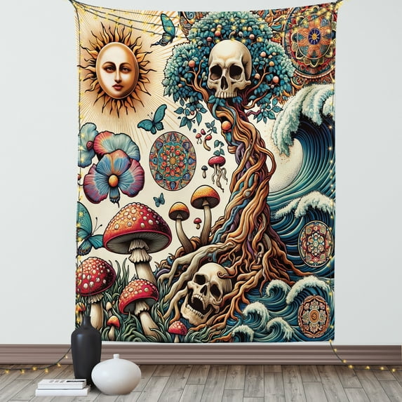 Ambesonne Occult Art Tapestry Wall Hanging, Mystic Forest Arcane, 60"x80", Persian Orange and Dark Teal