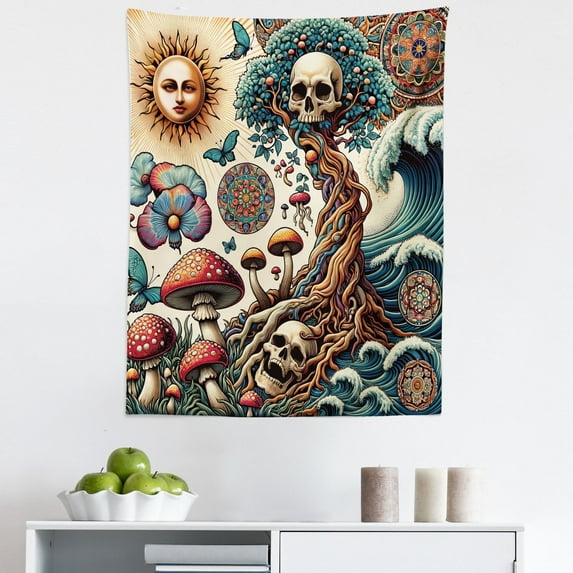 Ambesonne Occult Art Wall Hanging Tapestry, Mystic Forest Arcane, 23"x28", Persian Orange and Dark Teal