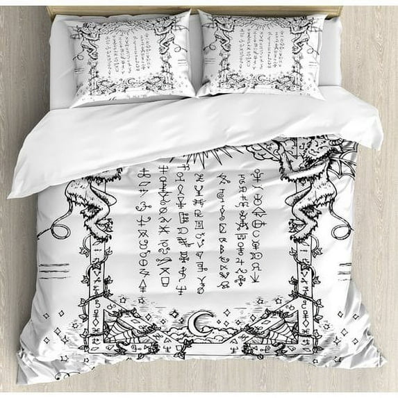 Ambesonne Occult Gothic Medieval Magic and Spell Symbols Eternal Life Ritual Chart Art Theme Duvet Cover Set