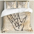 thumbnail image 1 of Ambesonne Occult Hand Sketch with Magical Spiritual Spell Signs on Grunge Medieval Retro Theme Duvet Cover Set, 1 of 3