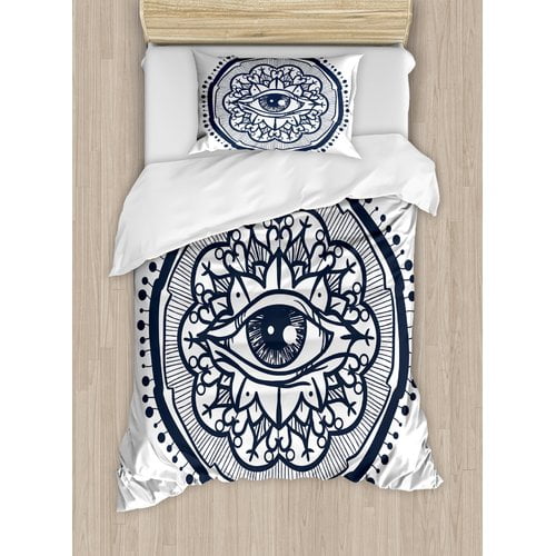 Ambesonne Occult Retro Eye Pattern in Round Indian Mandala Form Micro Cosmos Design Duvet Cover Set