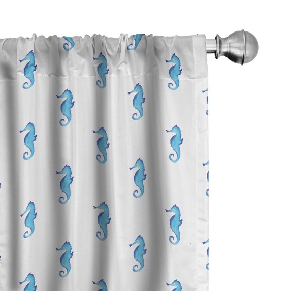 Ambesonne Ocean Window Curtains, Navy Fish Motif Sealife, Each 28" W x 84" L, Turquoise White
