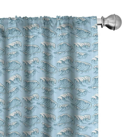 Ambesonne Ocean Window Curtains, Summer Vibes Ocean Waves Art, Each 28" W x 84" L, Pale Blue White