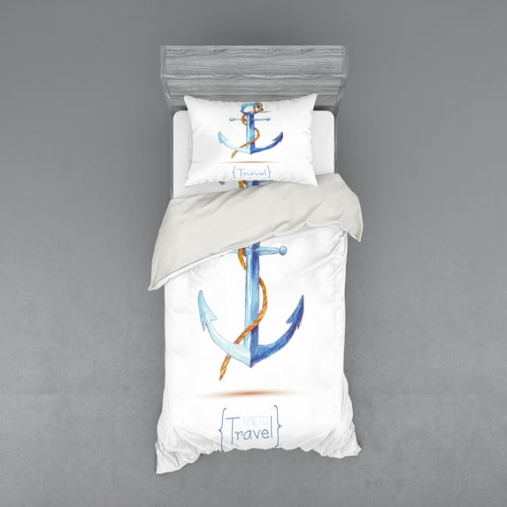 Ambesonne Ocean Bedding Set 3 Pcs, Classic Sail Emblem, Twin XL, Blue White Brown