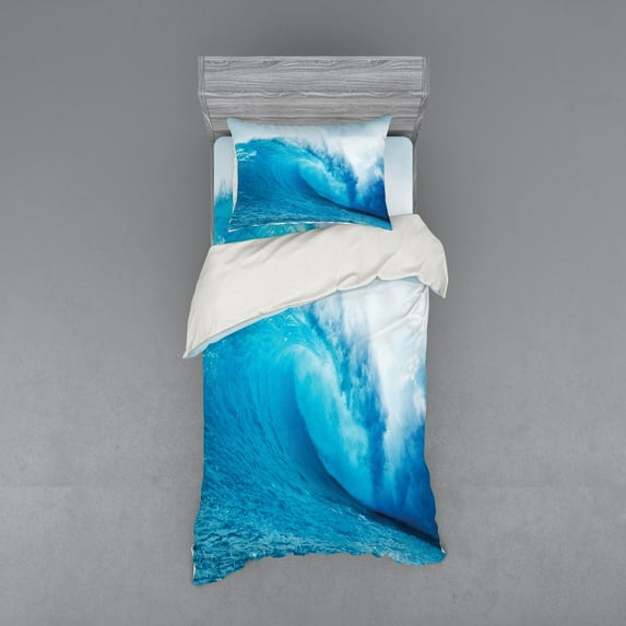 Ambesonne Ocean Bedding Set 3 Pcs, Extreme Water Sports, Twin, Aqua White
