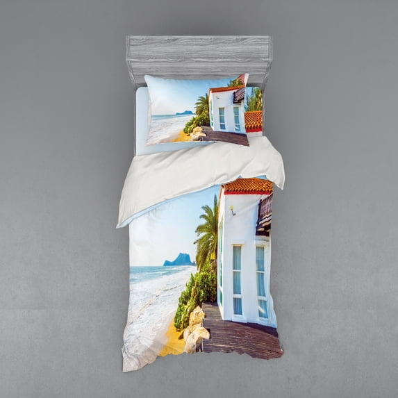 Ambesonne Ocean Bedding Set 3 Pcs, Home Porch View Moroccan, Twin XL, Multicolor