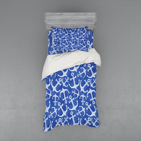 Ambesonne Ocean Bedding Set 3 Pcs, Marine Life Equipments, Twin, Azure Blue White