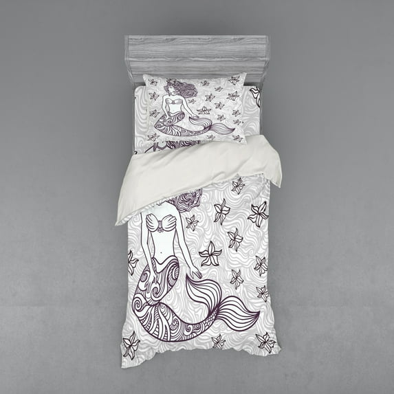 Ambesonne Ocean Bedding Set 3 Pcs, Mermaid with Wave, Twin XL, Grey