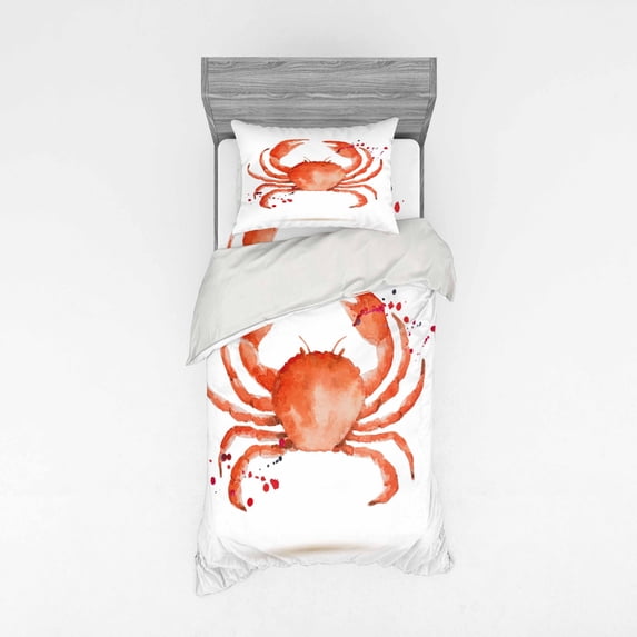 Ambesonne Ocean Bedding Set 3 Pcs, Sea Animals Theme Crabs, Twin XL, Vermilion