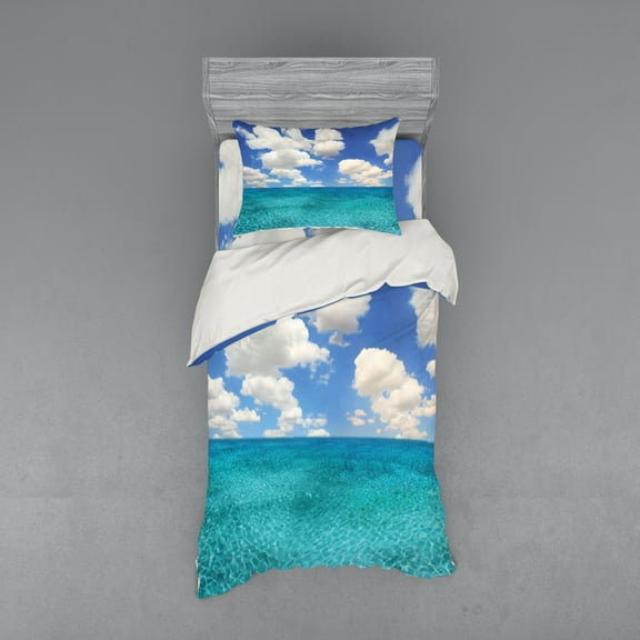 Ambesonne Ocean Bedding Set 3 Pcs, Tropical Island Beach, Twin XL, Turquoise Aqua