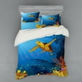 thumbnail image 1 of Ambesonne Ocean Bedding Set 4 Pcs, Coral Reef Fish Turtle, Queen, Yellow Orange Navy, 1 of 2