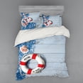 thumbnail image 1 of Ambesonne Ocean Bedding Set 4 Pcs, Fishing Net Wood Seashell, Queen, Dust Blue Red, 1 of 3