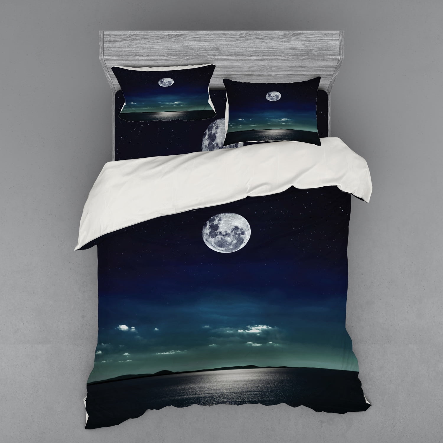 Full Moon Ocean Scene Queen Duvet Cover Set