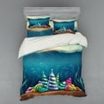 thumbnail image 1 of Ambesonne Ocean Bedding Set 4 Pcs, Shell Houses Bubbles, Queen, Teal Brown, 1 of 2
