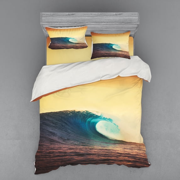 Ambesonne Ocean Bedding Set 4 Pcs, Sunset in Warm Colors, Queen, Turquoise Yellow Brown