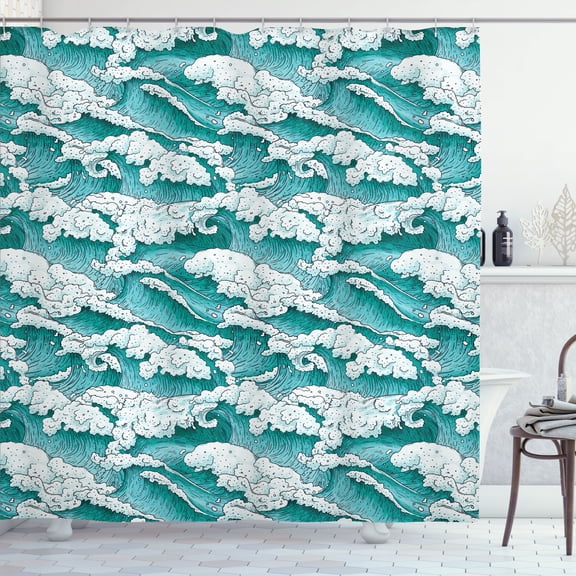 Ambesonne Ocean Blue Shower Curtain, Stormy Water Waves Art, 69"Wx70"L, Teal and Turquoise