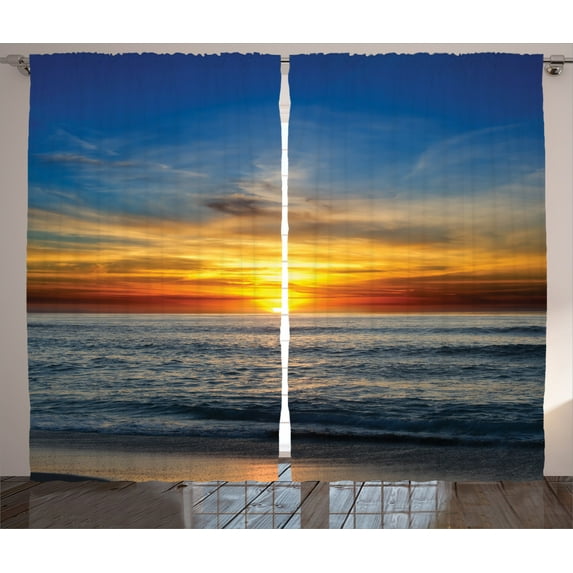 Ambesonne Ocean Curtains 2 Panel Set, Pacific California Sunset, 108" x 84", Orange Blue