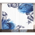 thumbnail image 1 of Ambesonne Ocean Curtains 2 Panel Set, Sealife Sea Shells Sand, 108" x 84", Navy Blue and White, 1 of 3