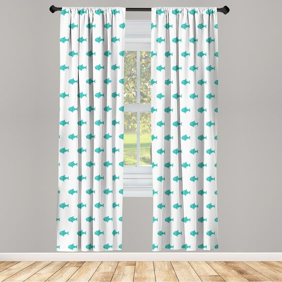 Ambesonne Ocean Curtains, Nautical Sketchy Sea Life Art, Pair of 28"x63", Seafoam White