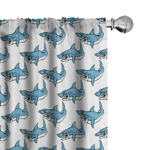 Ambesonne Ocean Curtains, Sea Fierce Wild Shark, Pair of 28"x84", Blue White