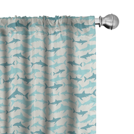 Ambesonne Ocean Curtains, Swimming Sharks in Sea, Pair of 28"x95", Turquoise Beige Teal