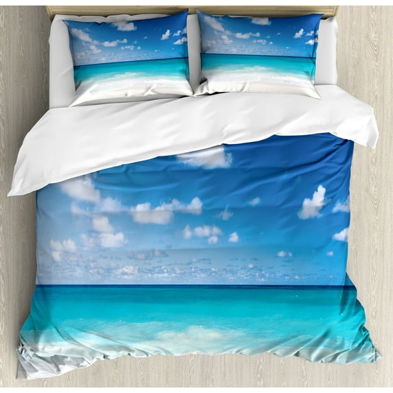 Ambesonne Ocean Duvet Cover Set, Barbados Coastline Summer, Queen, Blue Aqua Coconut