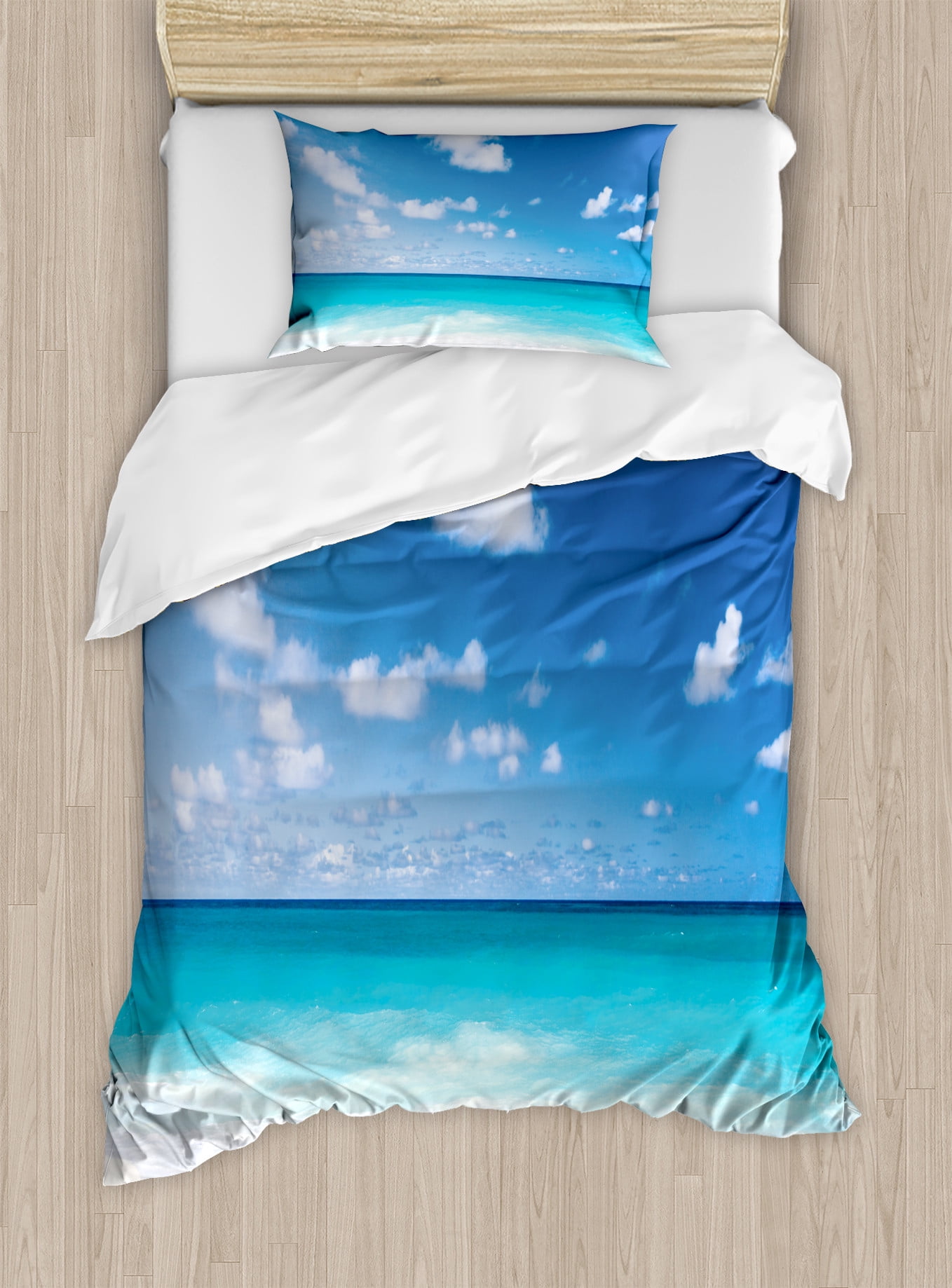 Twin Blue Aqua Coastal Ocean Duvet Cover Set