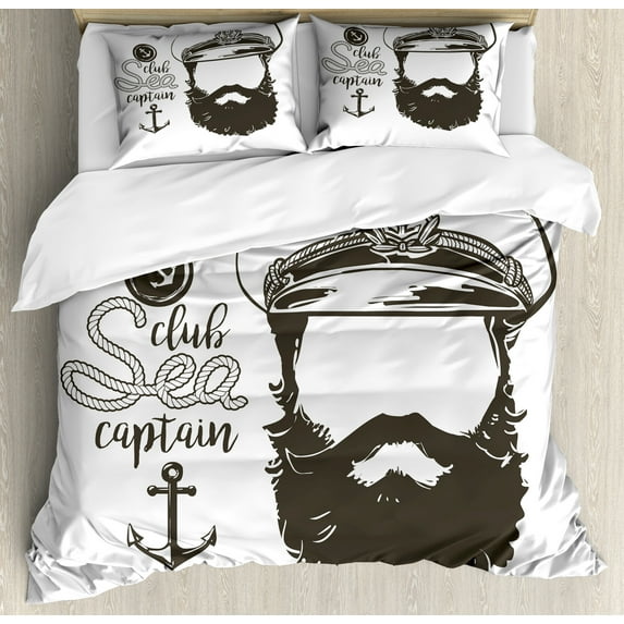 Ambesonne Ocean Duvet Cover Set, Hat and Beard Seaman, 2-Calking, Brown White