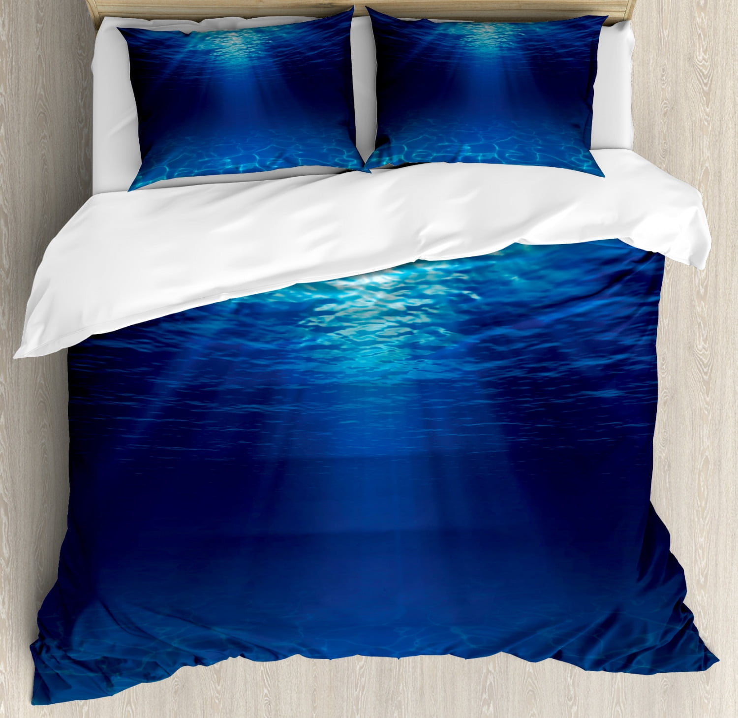 Ocean Blue Underwater Scene Queen Duvet Cover Set