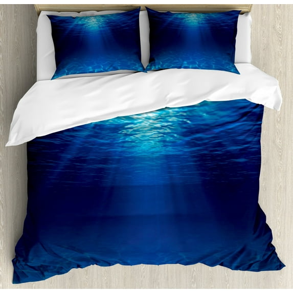 Ambesonne Ocean Duvet Cover Set, Sandy Seabed Sea Scene, Queen, Navy Blue Aqua