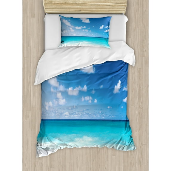 Ambesonne Ocean Duvet Cover Sets, Barbados Coastline Summer, 2-Twin, Blue Aqua Coconut
